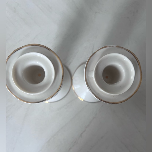 Claddagh Candlestick Holders Porcelain gold trim ivory white Donegal Parian - Picture 7 of 13